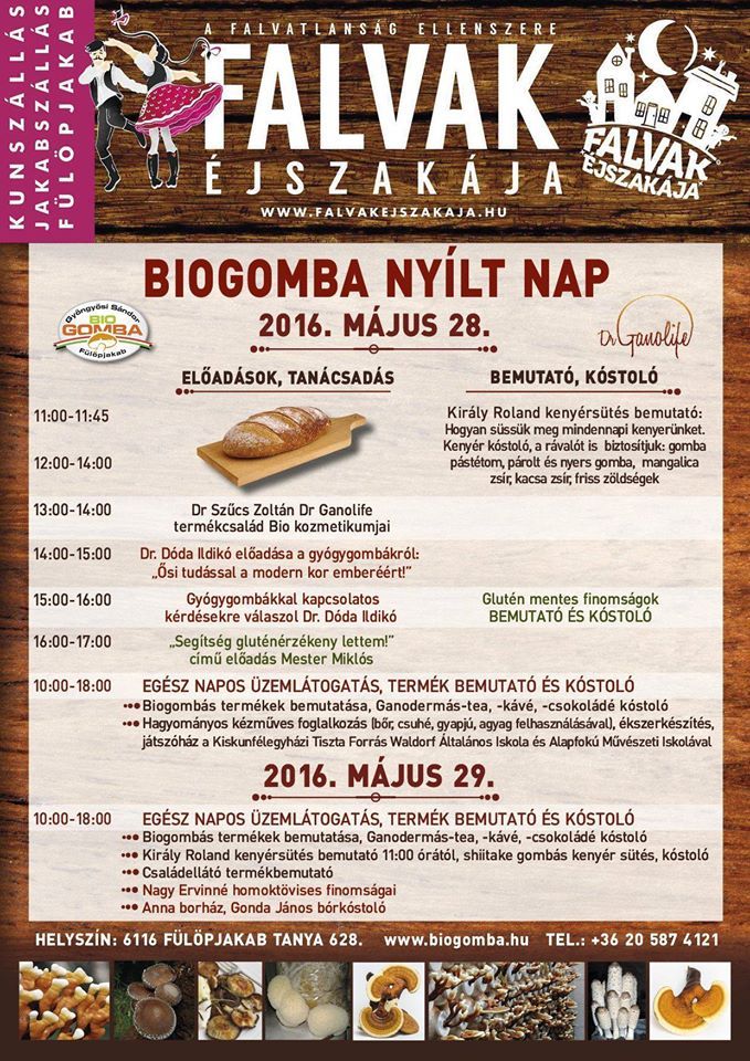 Biogomba Nyílt Nap - Fülöpjakab
2016. május 28-29.